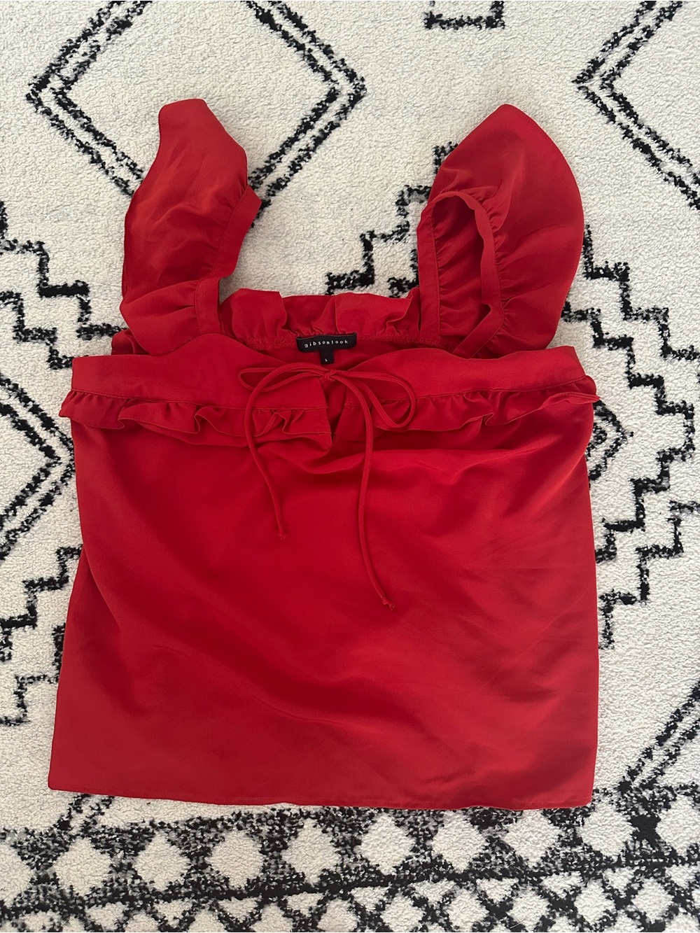 Gibsonlook Red Ruffle Tie-Front Sleeveless Top